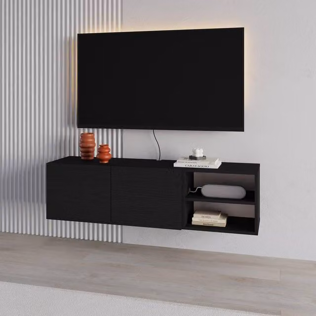 Decortie Conrad Wall-Mounted Floating TV Unit in Black – 1