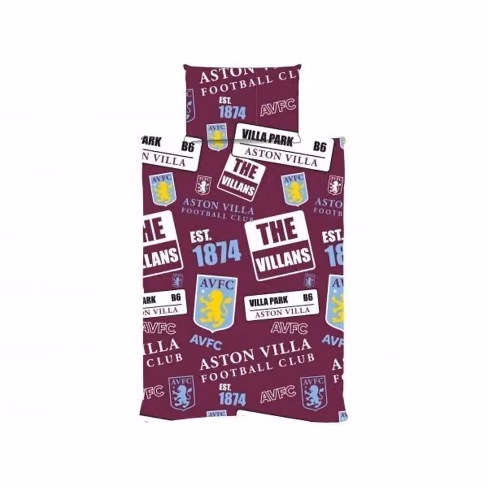 Aston Villa FC Patchwork Duvet Cover and Pillowcase Set in Burgundy, W: 90 cm, L: 200 cm – 2
