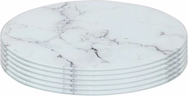 Harbour Housewares Set of 6 Round Glass Placemats in White Marble Effect, Diameter: 30 cm