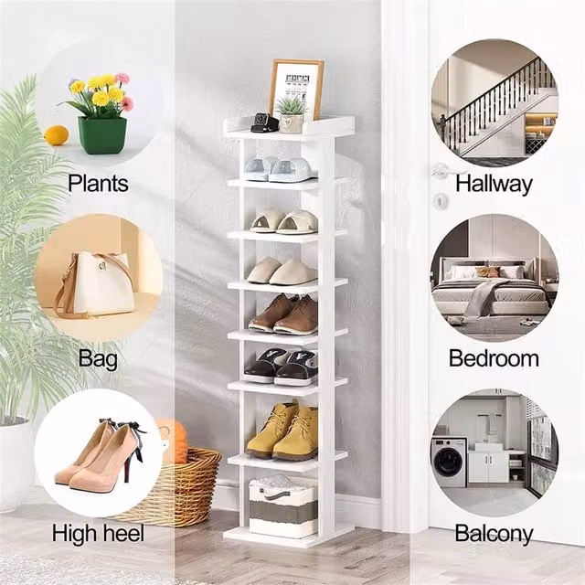 EONLION 7 Tier Tall Wooden Shoe Rack Storage Shelf in White – 1