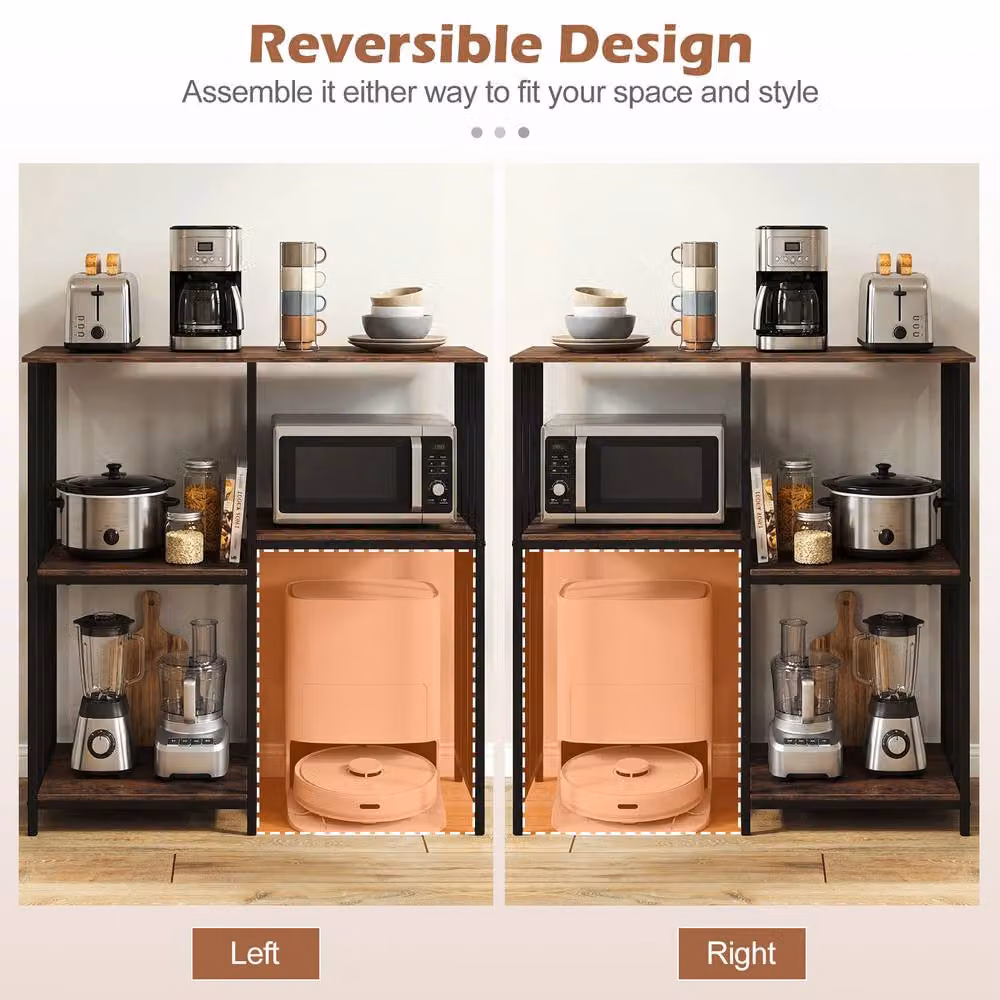 Gymax Brown Kitchen Storage Unit with 4 Shelves for Oven and Microwave Stand – 2