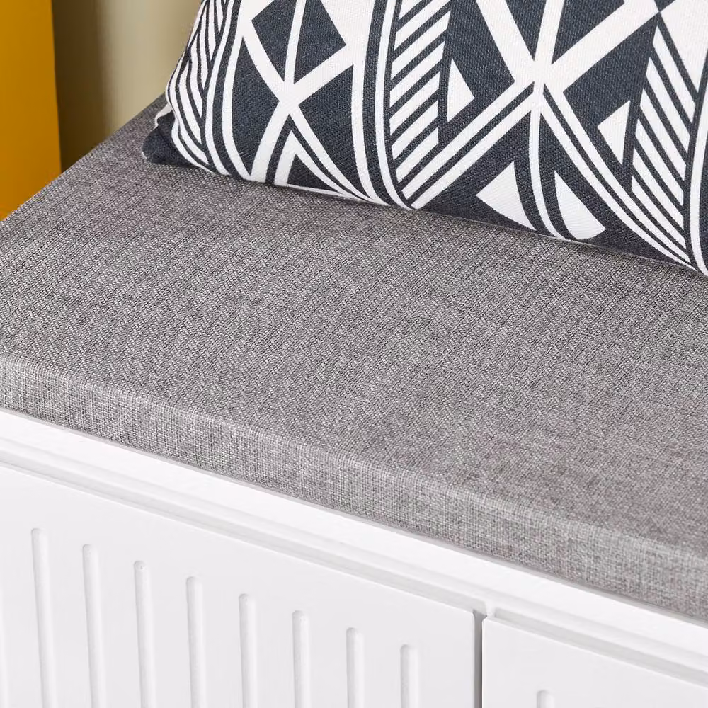 SoBuy L-Shaped Corner Entrance Bench with Shoe Rack and Fabric Padded Seat in White or Grey – 3