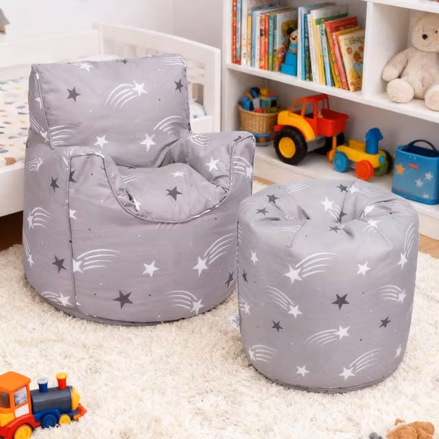 Ready Steady Bed Kids Bean Bag Chair in Grey with Shooting Stars Print