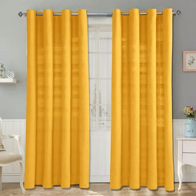 Homescapes Cotton Rajput Ribbed Curtain Pair in Orange and Yellow, Width: 182 cm, Height: 167 cm