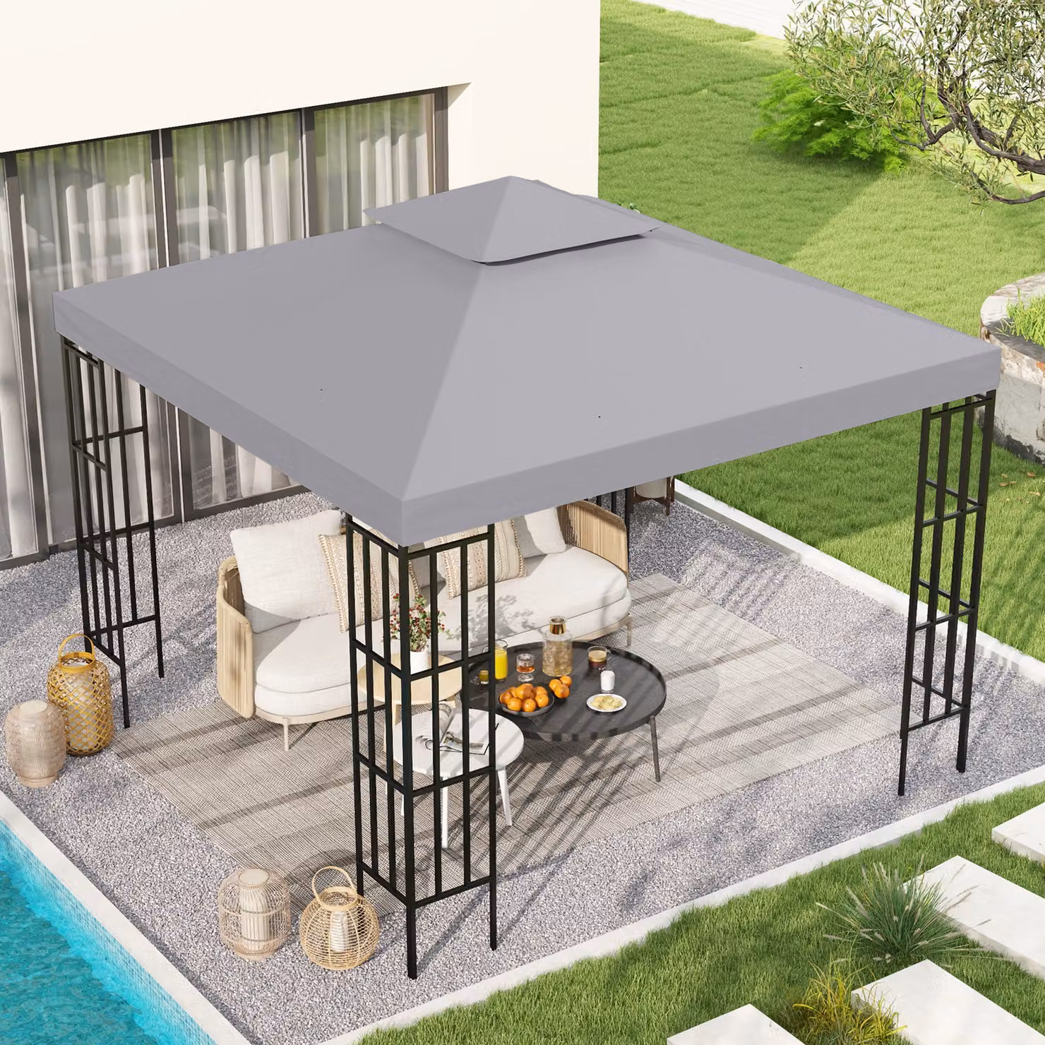 Outsunny Replacement Gazebo Canopy Roof Top Cover, Light Grey, 3 x 3 m – 2