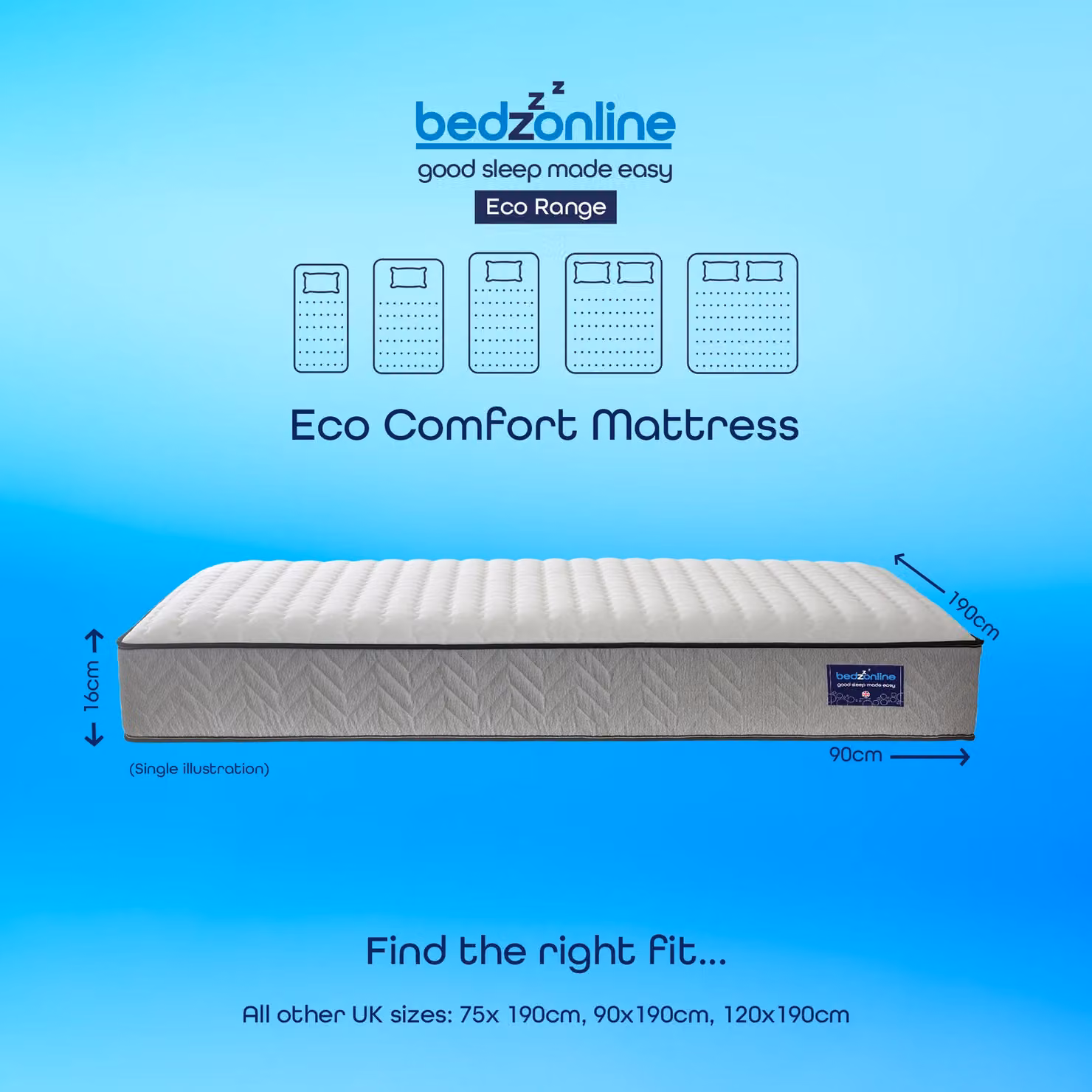 Bedzonline E-Comfort Hydro Sprung 3FT Single Mattress in Grey with Temperature Regulation and Bonell Spring Support (W/D/H: 90 x 190 cm) – 2