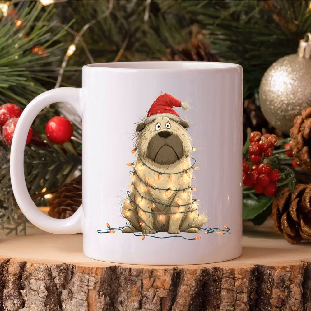 60 Second Makeover Chow Chow Christmas Lights Ceramic Mug in White – 2