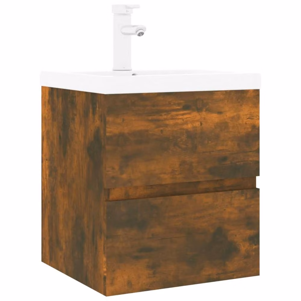 Berkfield Home Wall Mounted Bathroom Sink Cabinet with Built-in Basin in Smoked Oak Brown, W/D/H: 45.0 x 38.5 x 41.0 cm – 2