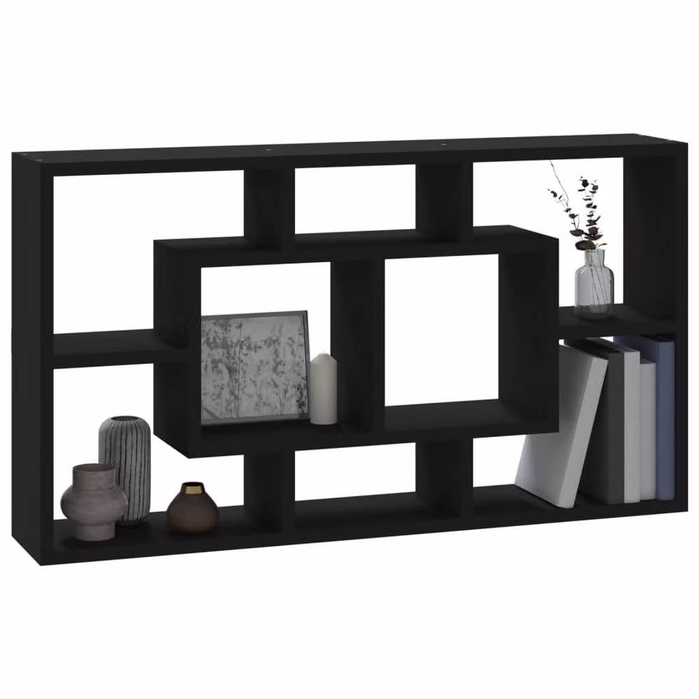 Berkfield Home Wall Mounted Cube Display Shelf with 8 Compartments in Black – 3