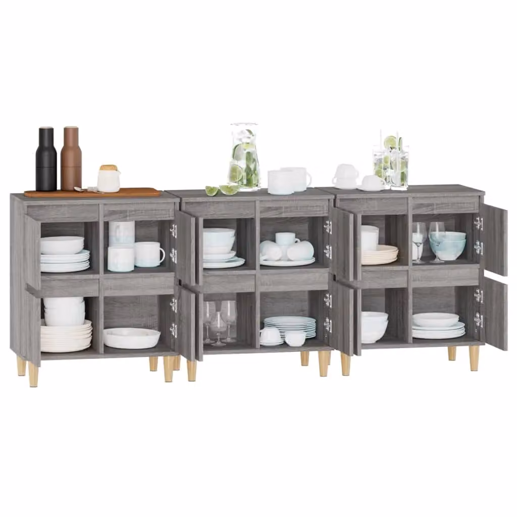 Berkfield Home Set of 3 Grey Sonoma Sideboards in Engineered Wood W/D/H: 60 x 35 x 70 cm – 2