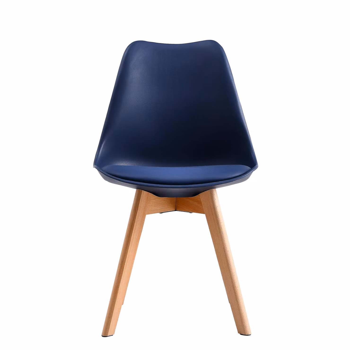 MCC Direct Eva Mid-Century Dining Chair with Padded Synthetic Leather Cushion and Wooden Legs in Blue and White – 2