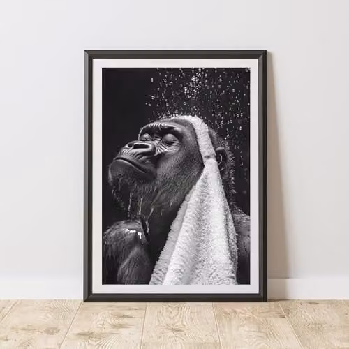60 Second Makeover Gorilla In the Shower Animal Print Paper Poster, A3, Multicolour