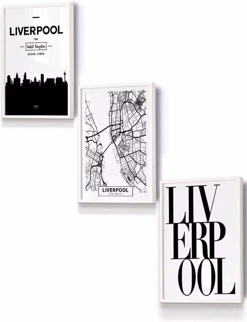 ARTZE Liverpool Skyline Street Map City Print Framed Wall Art, White, W: 33 cm, H: 45 cm, D: 2 cm