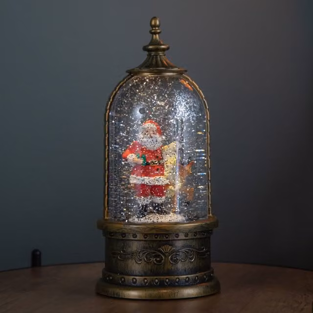 Samuel Alexander Bronze LED Christmas Cloche Water Spinner with Santa and Deer Scene, Height: 29 cm – 1