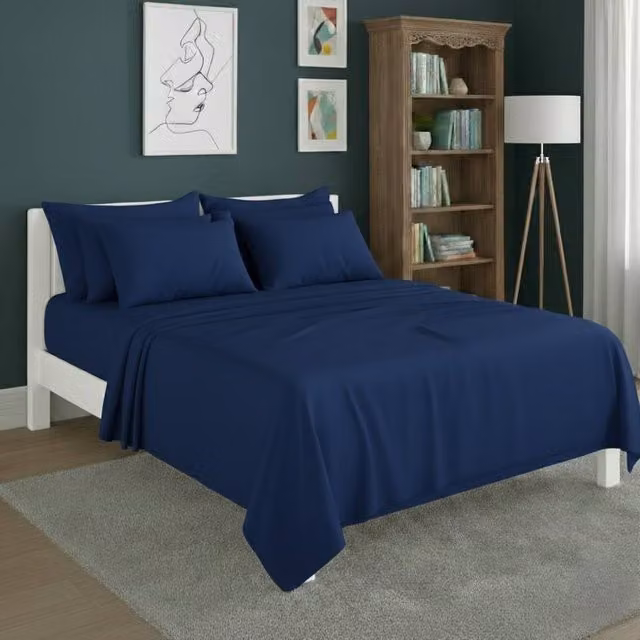 Snug City Blue Plain Poly Cotton Easy Care Fitted Sheet and Matching Pillowcases Set, Single, 90 x 190 cm