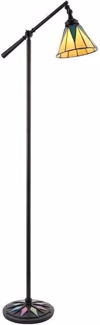 Loops Tiffany Adjustable Swing Arm Floor Lamp in Bronze and Multicolour Glass – 1