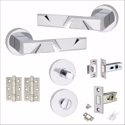 Golden Grace Bathroom Door Handle Set in Polished Chrome – 1
