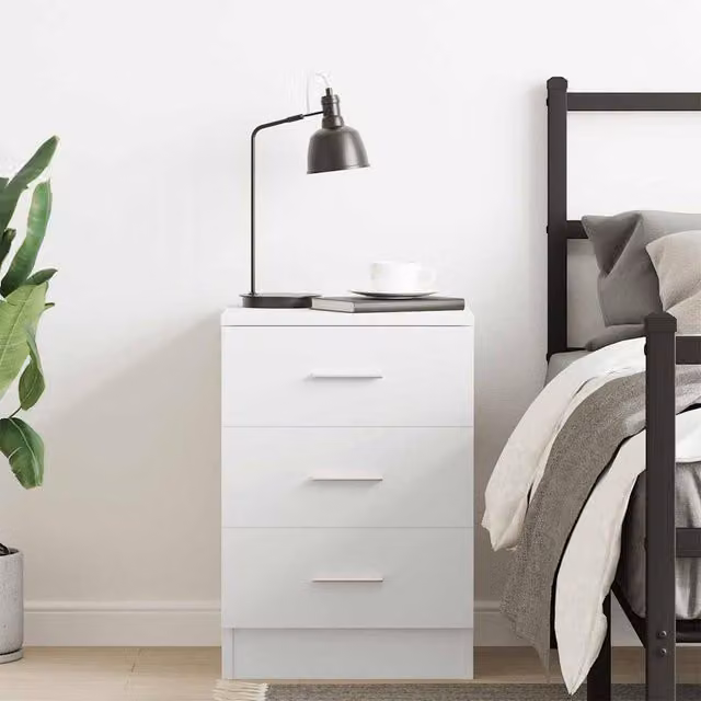Berkfield Home Elegant Bedside Cabinet in White, W/D/H: 38 x 35 x 56 cm