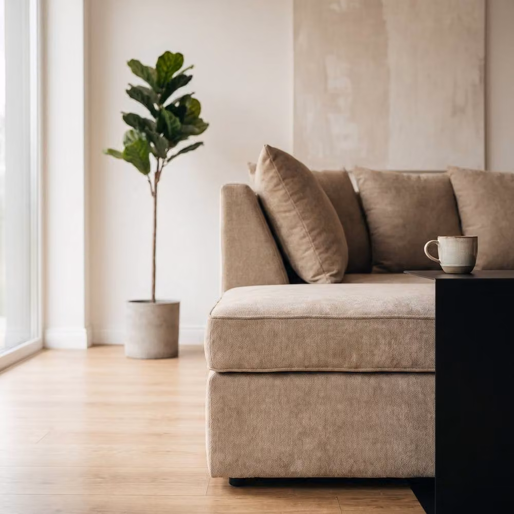 Abakus Direct Verona U-shape Corner Sofa in Brown Linen Fabric with Matching Ottoman and Scatter Cushions – 2