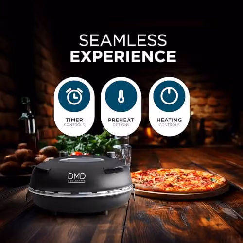 DMD Collective 12 inch Electric Pizza Oven with Stone Base, Glass Window and Timer, Black – 5
