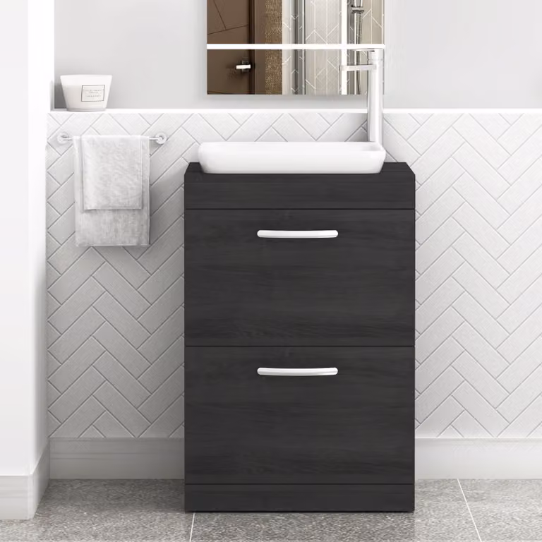 Royal Bathrooms Turin 800mm Floor Standing 2 Drawer Vanity Unit in Matt Black with Countertop Basin