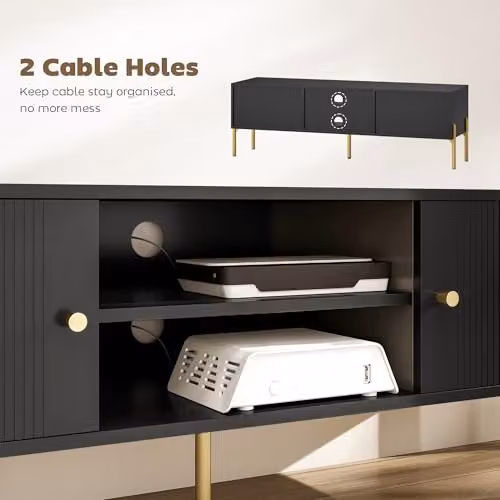 HOMCOM Modern Geometric TV Stand for Televisions up to 66 Inch, Black and Gold Metal Entertainment Center, W/D/H: 140 x 38 x 45.9 cm – 7