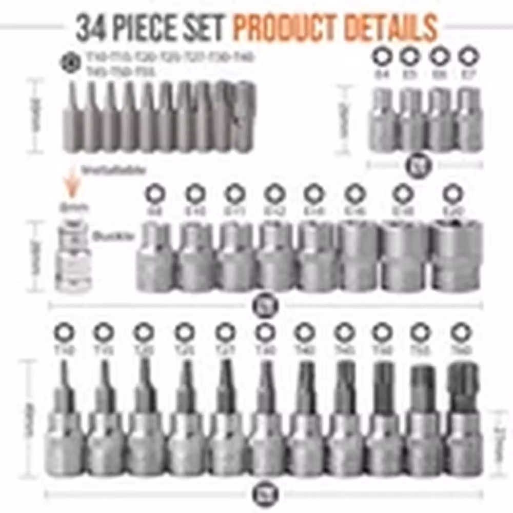 EONLION 34-Piece Torx Star Socket Bit Set with Case, Silver – 2