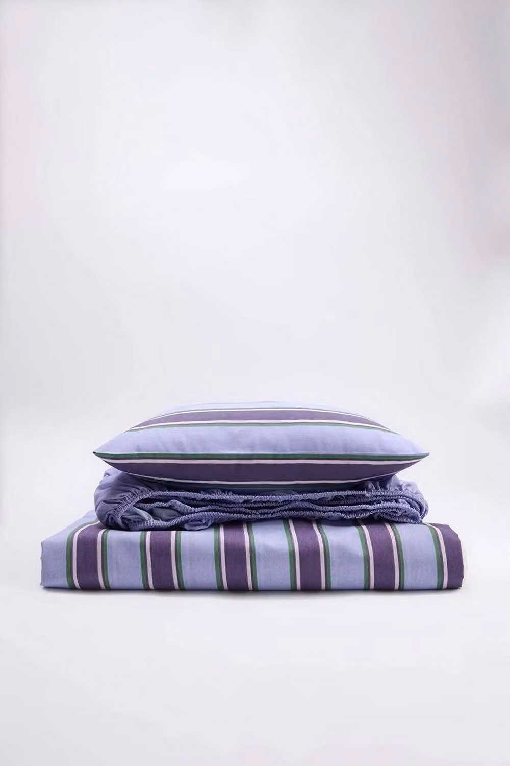 WOVCOR Classic Stripe Print Bed Duvet Cover and Fitted Sheet Set, Purple and Multicolour, W/D/H: 160 x 220 x 90 cm – 2