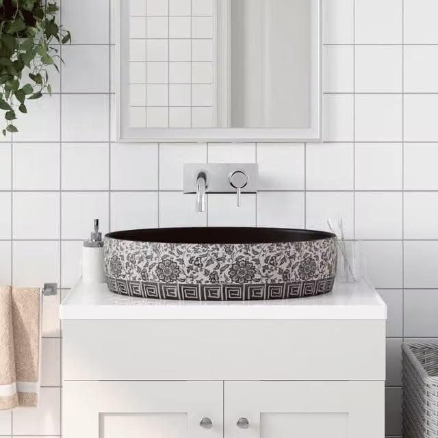 Berkfield Home Oval Ceramic Countertop Basin in Black and Blue, W: 56.5 cm, D: 36.5 cm, H: 13.5 cm – 1