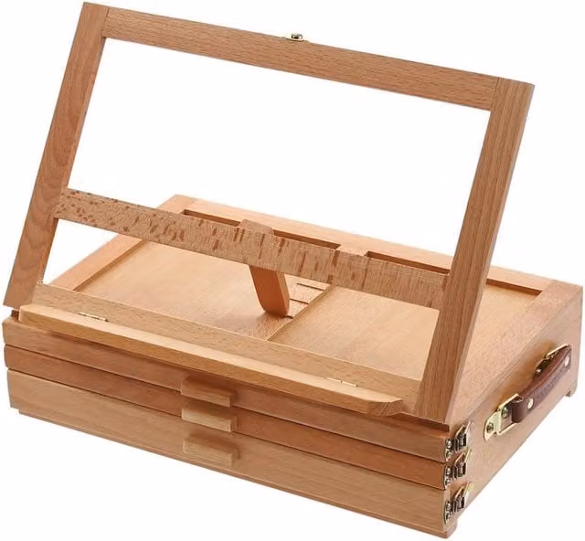 Ventryn Adjustable Easel Stand with Brown Drawer Storage Box