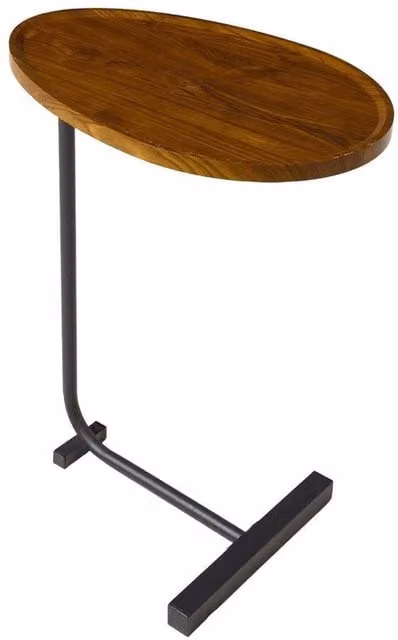 Kelvenix C-Shape Side Table with Walnut Top and Black Frame in Brown, W/D/H: 60.0 x 45.0 x 0.0 cm