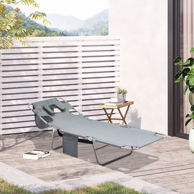 Outsunny Portable Beach Chaise Lounge in Grey