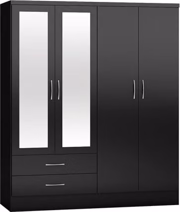 Seconique Nevada 4 Door 2 Drawer Mirrored Wardrobe in Black Gloss – 6