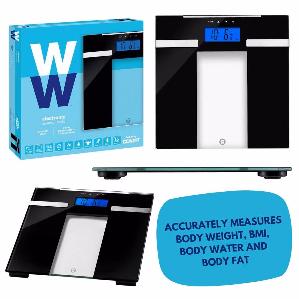 CONAIR Weight Watchers Ultra Slim Glass Electronic Body Analyser Bathroom Scale 8985U in Transparent – 4