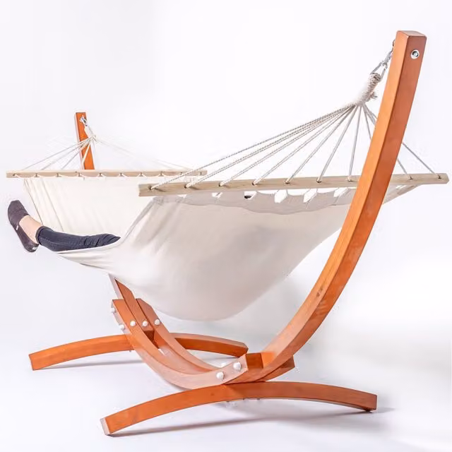 Primrose White Double Hammock with Lacquered Larch Wood Stand