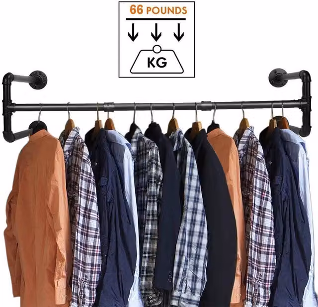 EONLION Industrial Metal Pipe Clothing Rack in Matt Black, W: 105 cm, D: 50 cm, H: 105 cm – 1