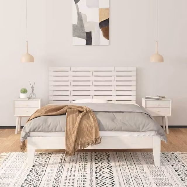 Berkfield Home White Solid Wood Pine Wall Headboard W: 146 cm, D: 3 cm, H: 63 cm – 1