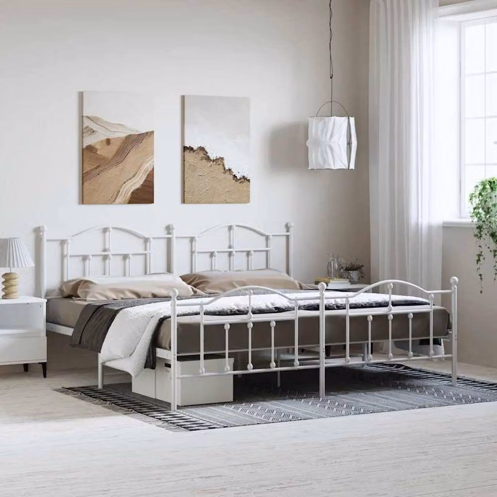 Berkfield Home Metal Bed Frame with Headboard and Footboard in White W/D/H: 193 x 198 x 97 cm – 2