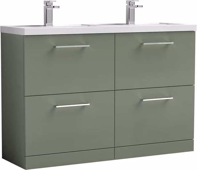 Balterley Level 1200mm Floor Standing 4 Drawer Unit and Double Basin in Satin Green – 1