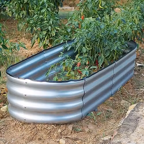 Gr8 Garden Galvanised Steel Oval Raised Bed Planter in Silver, W: 182 cm, D: 61 cm, H: 30 cm – 1