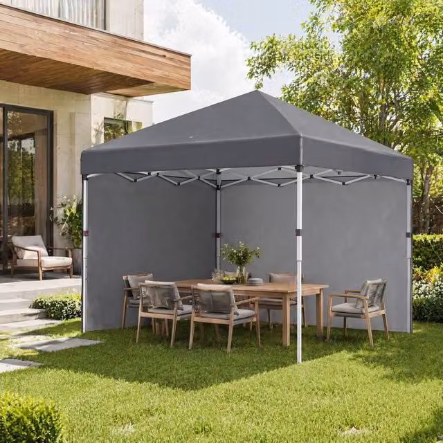 STILVORA Pop-Up Gazebo with 2 Sidewalls in Grey, W/D/H: 300 x 300 x 288 cm