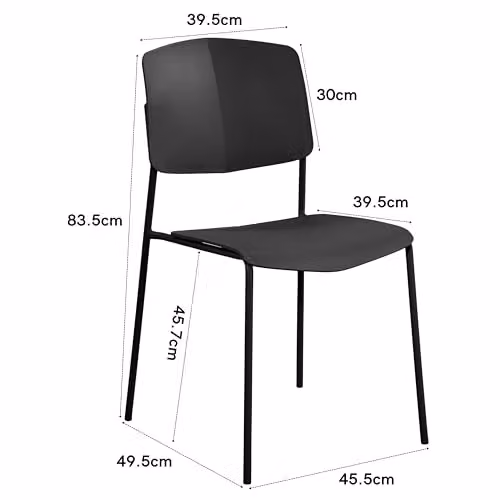 Core Products Academy Set of 2 Stackable Black Plastic Dining Chairs with Metal Legs – 3