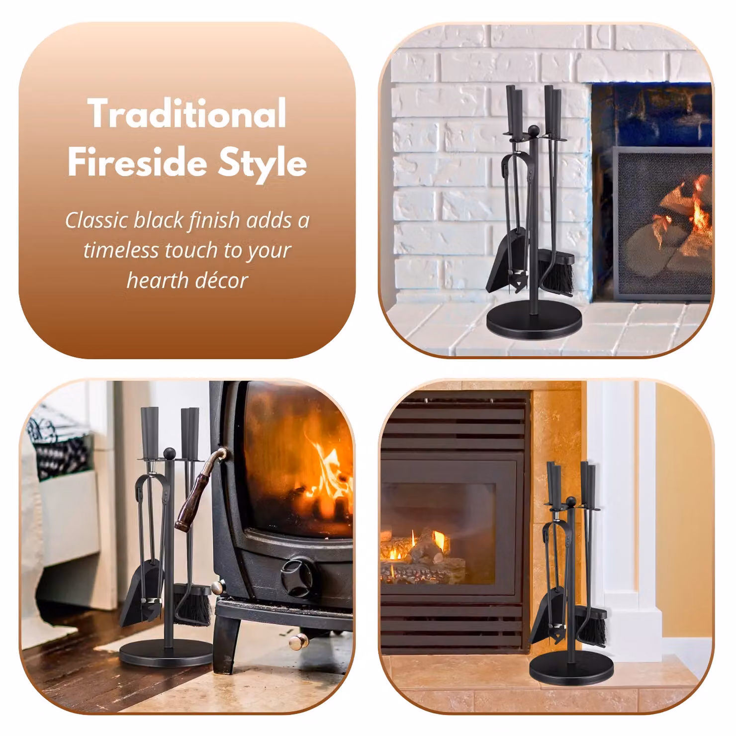 Marco Paul 5pc Fireside Accessory Set with Stand in Black – 4
