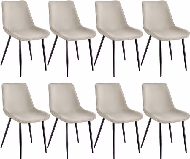 tectake Monroe Dining Chair Set of 8 in Beige Velvet Fabric with Metal Frame