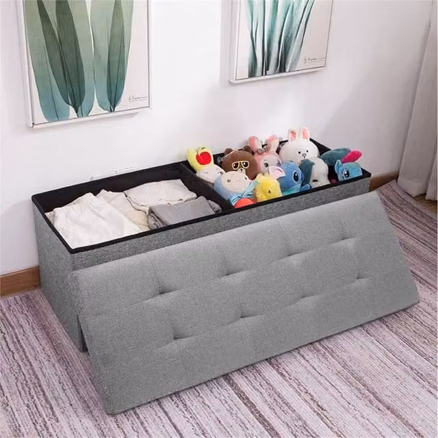 KORVIXA Extra Large Ottoman Storage Seat Stool in Light Grey, W/D/H: 110 x 38 x 38 cm