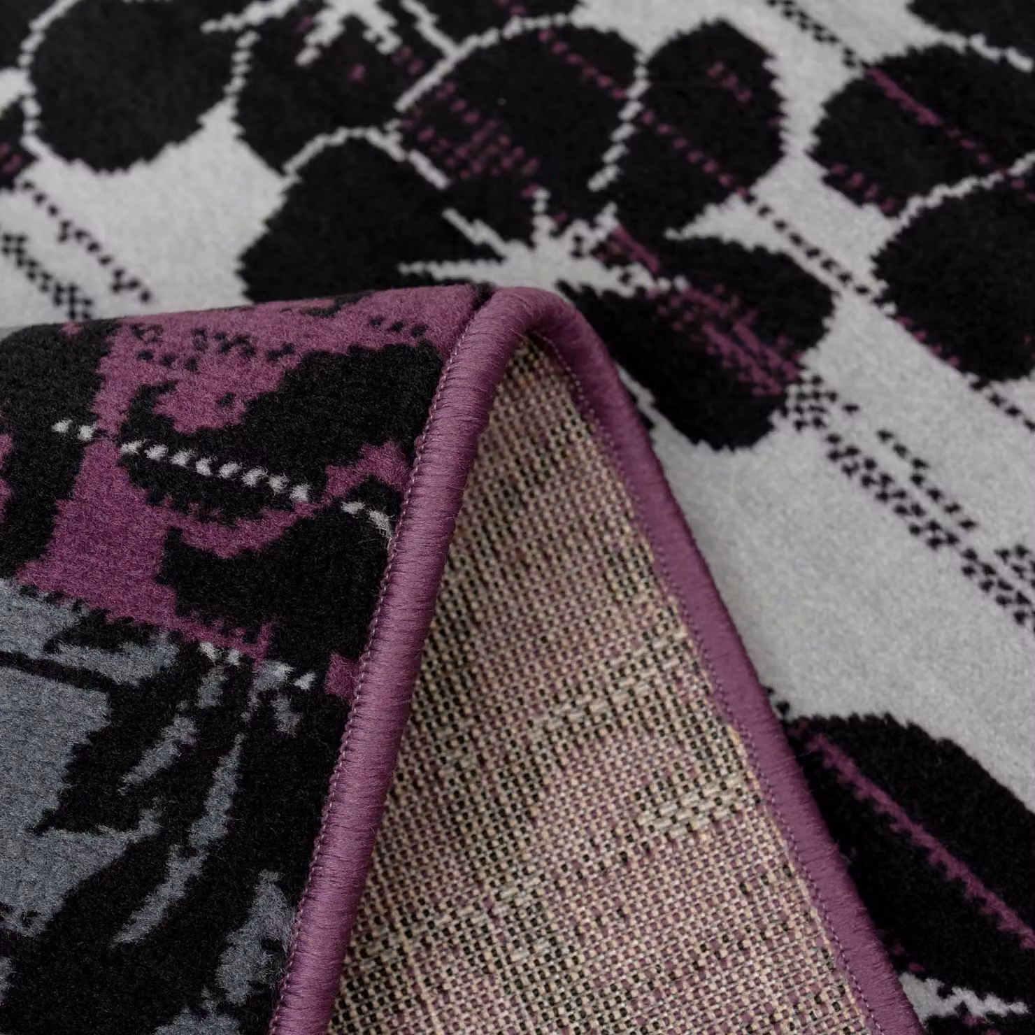 Kukoon Traditional Patchwork Living Area Rug in Purple, Black and Grey, W/D/H: 240 x 330 cm – 5