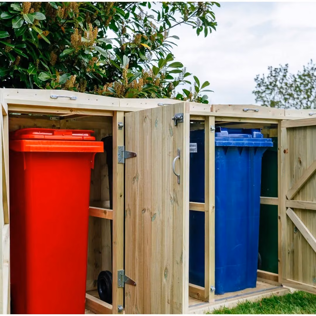 Garden Village Shireburn Quintet Wheelie Bin Store in Natural Brown Wood and Galvanised Steel, W: 353.4 cm, D: 80.4 cm, H: 120 cm – 8