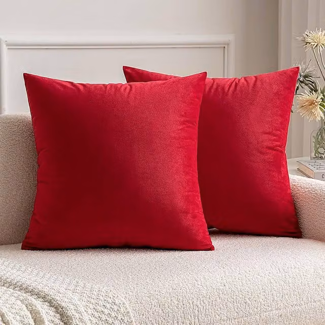 YnysTec Plush Velvet Square Cushion Cover in Red, W/D/H: 50 x 50 x 1 cm