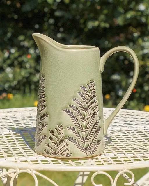 Dibor Ceramic Floral Jug in Sage Green and Brown for Tabletop Decor – 1