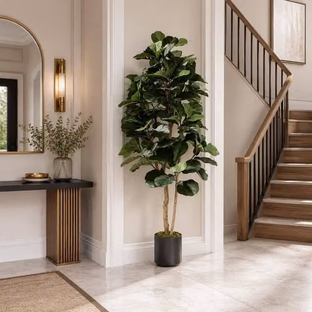 Botanik Artificial Fiddle Fig Tree in Green with Black Plastic Pot, Height: 180 cm – 1